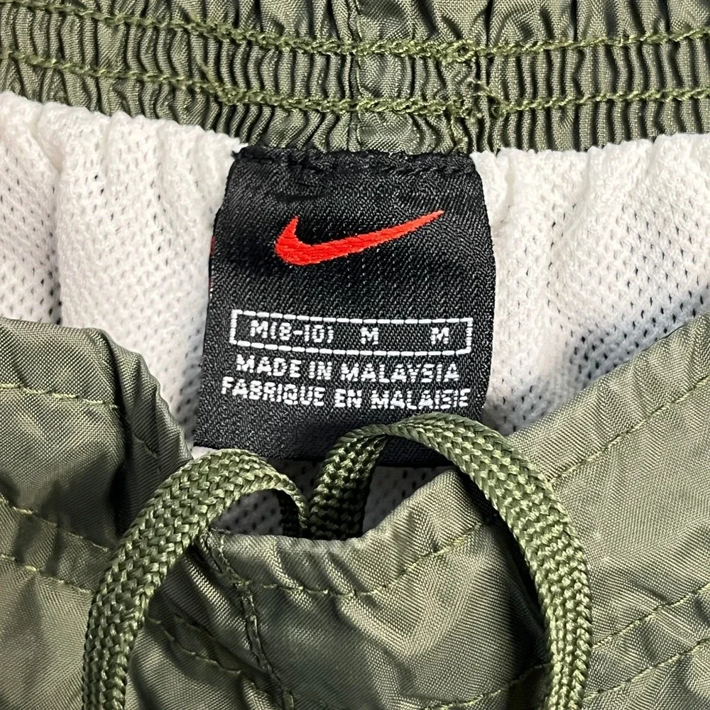 Vintage 90s Nike Baggy Track Pants Olive Green White Stripe Mesh Lined Womens M